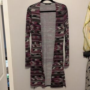 Love Cameron Purple Geometric Print Longline Cardigan